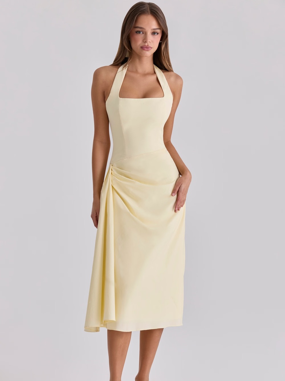 House of CB TALLULAH Lemon Halter Neck Cotton Midi Dress NWT